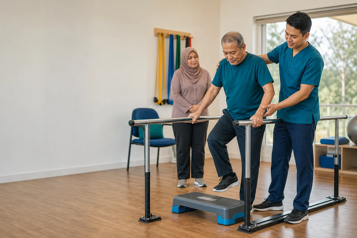Post-Hip Replacement Rehabilitation physiotherapy illustration for patients in Johor