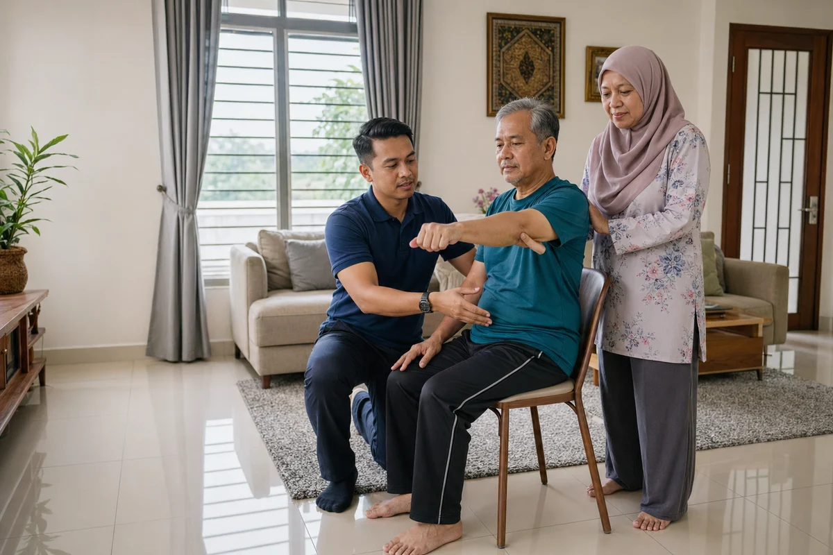 Fisioterapis membimbing latihan mudah di rumah di Johor